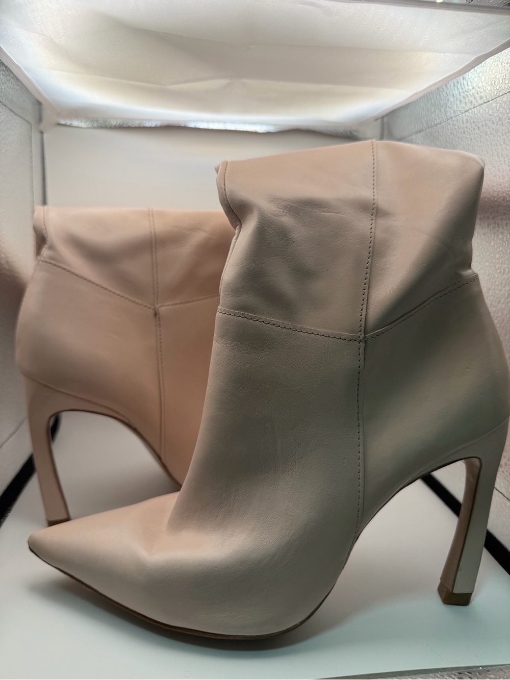 SCHUTZ Beige Pointed-Toe Stiletto Ankle Boots